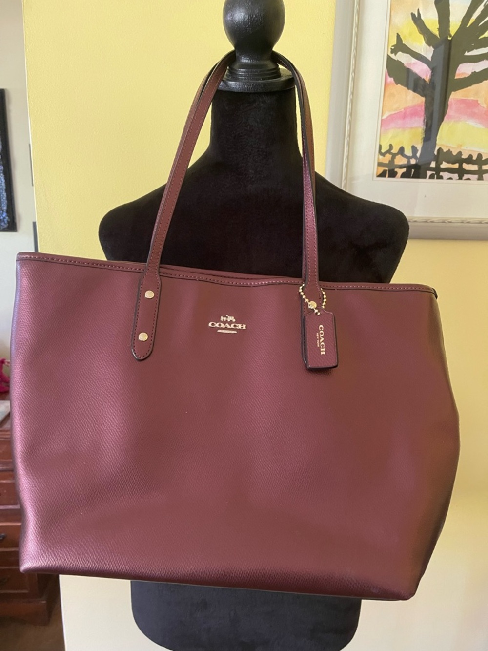 Coach Burgundy Leather Tote with Gold Logo Hardware